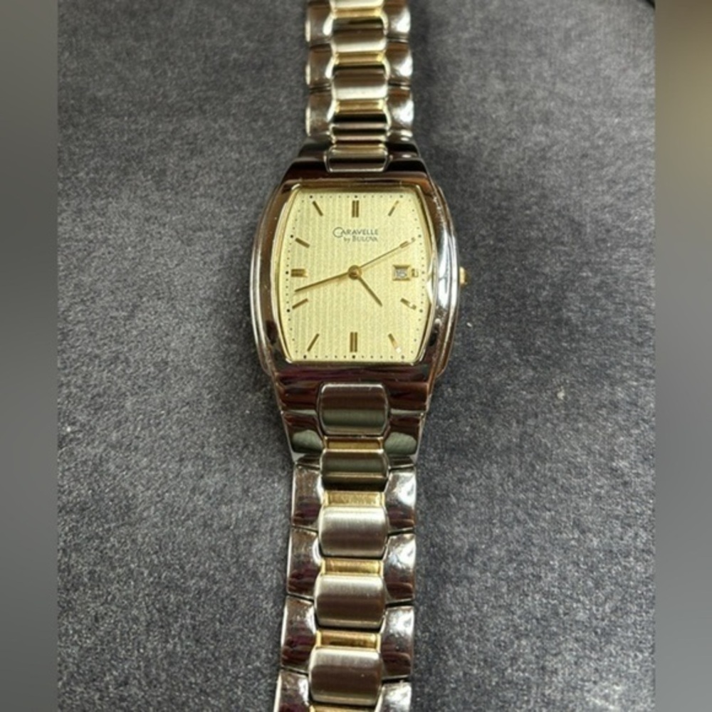 Caravelle by Bulova Two Tone Quartz Watch Rectangle Face Date